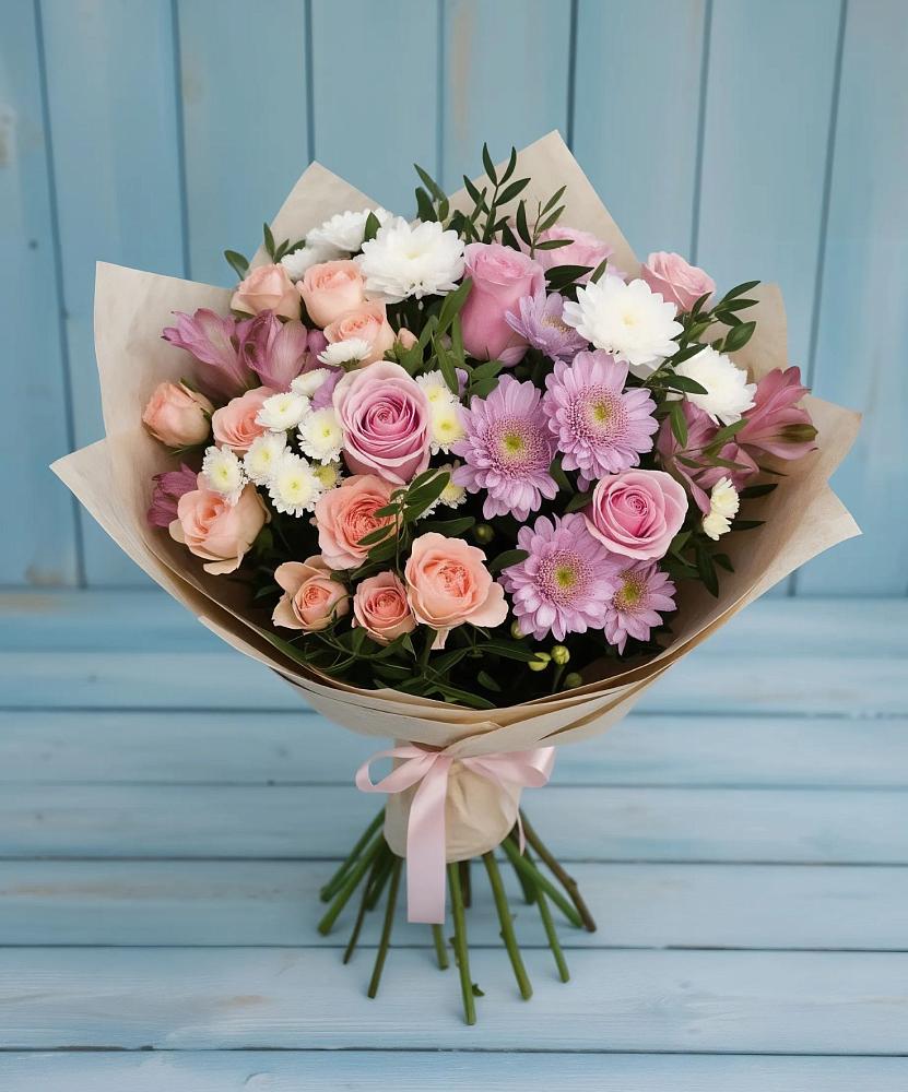Букет цветов из: Хризантемы, Розы и Альстромерии в Туже