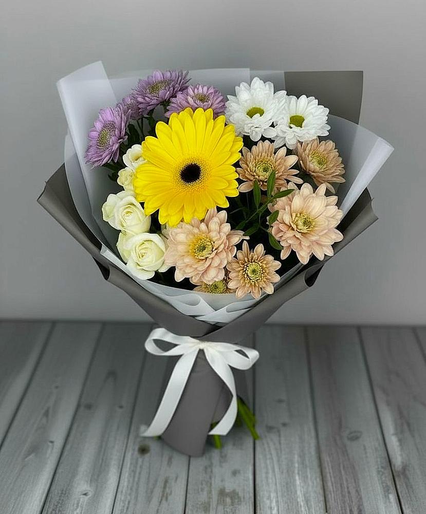Букет цветов из: Розы, Герберы и Хризантемы в Туже