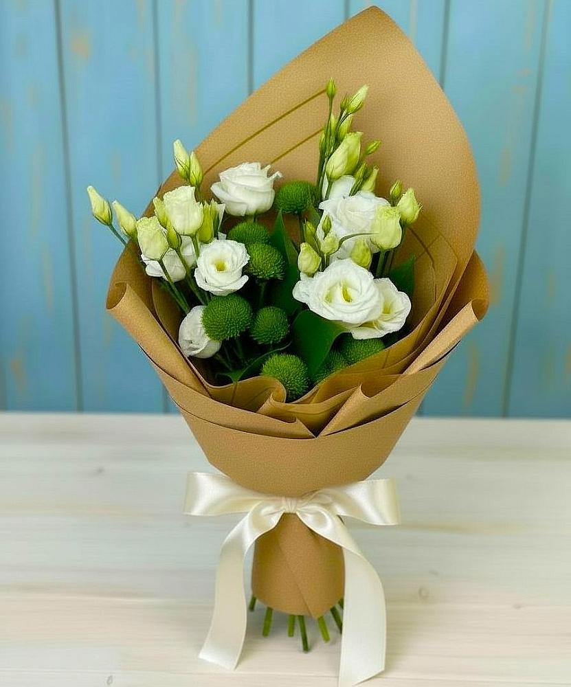 Букет цветов из: Хризантемы и Лизиантусы в Туже