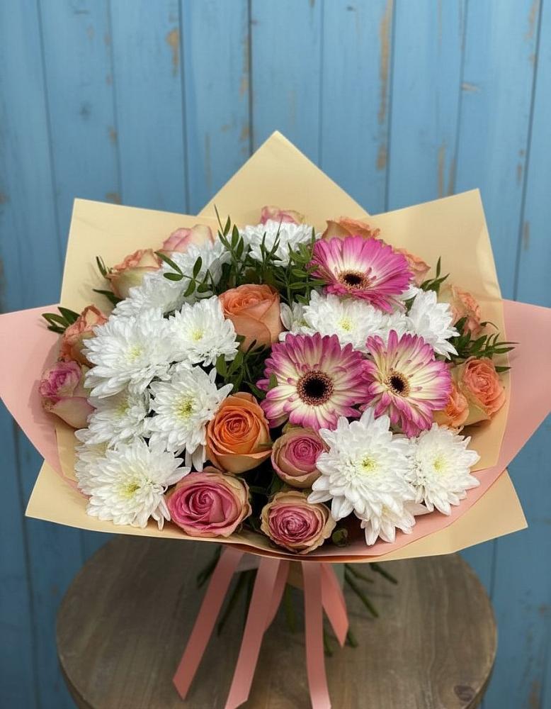 Букет цветов из: Розы, Герберы и Хризантемы в Туже