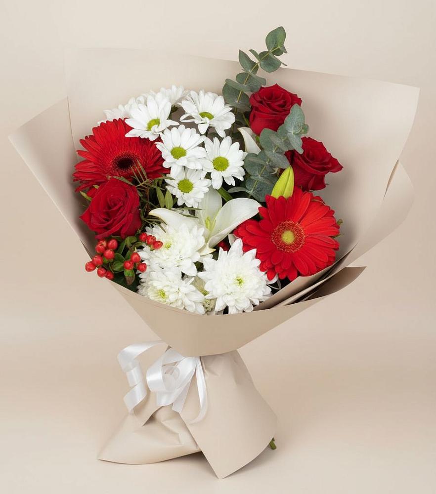 Букет цветов из: Розы, Хризантемы, Герберы и Лилии в Туже