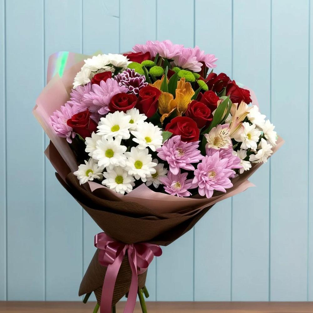 Букет цветов из: Розы, Хризантемы и Альстромерии в Туже