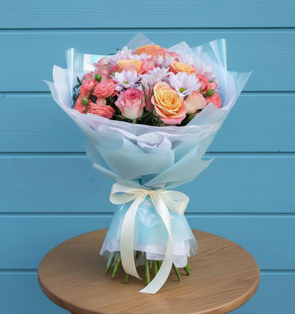 Букет цветов из: Хризантемы и Розы в Туже