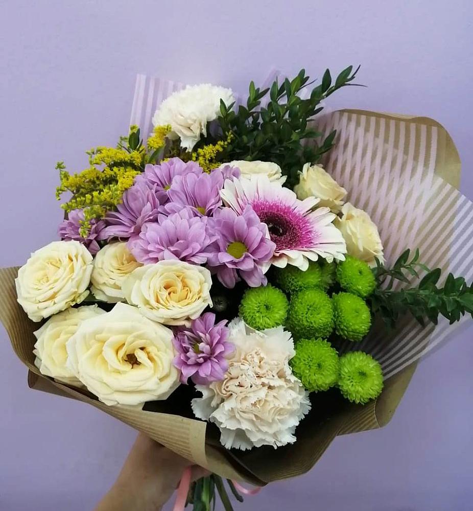 Букет цветов из: Хризантемы, Розы, Гвоздики и Герберы в Туже