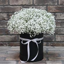 Цветочная композиция из Гипсофила в шляпной коробке в Туже